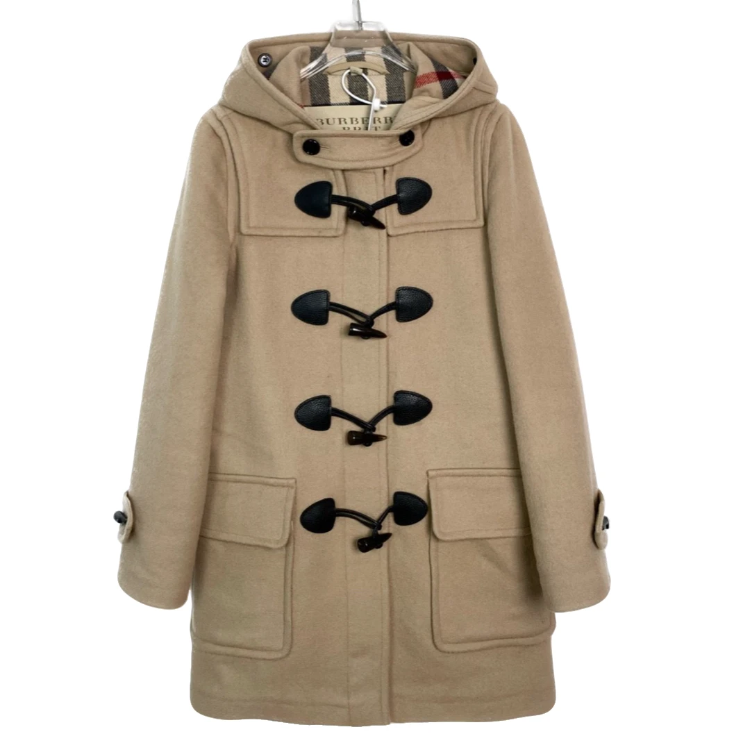 003368 Burberry 博柏利 连帽牛角扣呢子大衣外套 棕色 36码