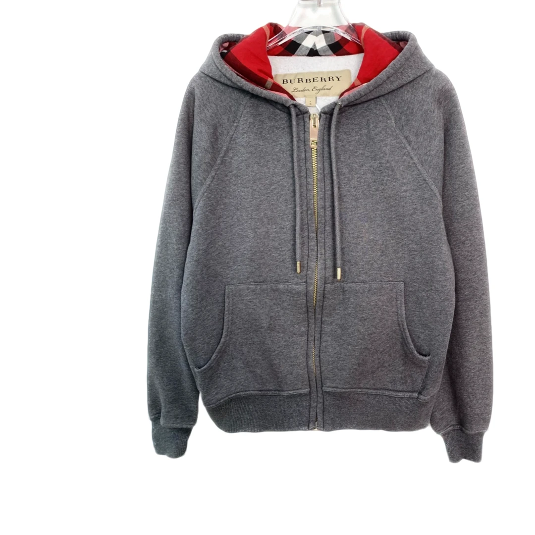 99新 XH 005745 Burberry 博柏利 格纹拼接加绒拉链卫衣外套 L码