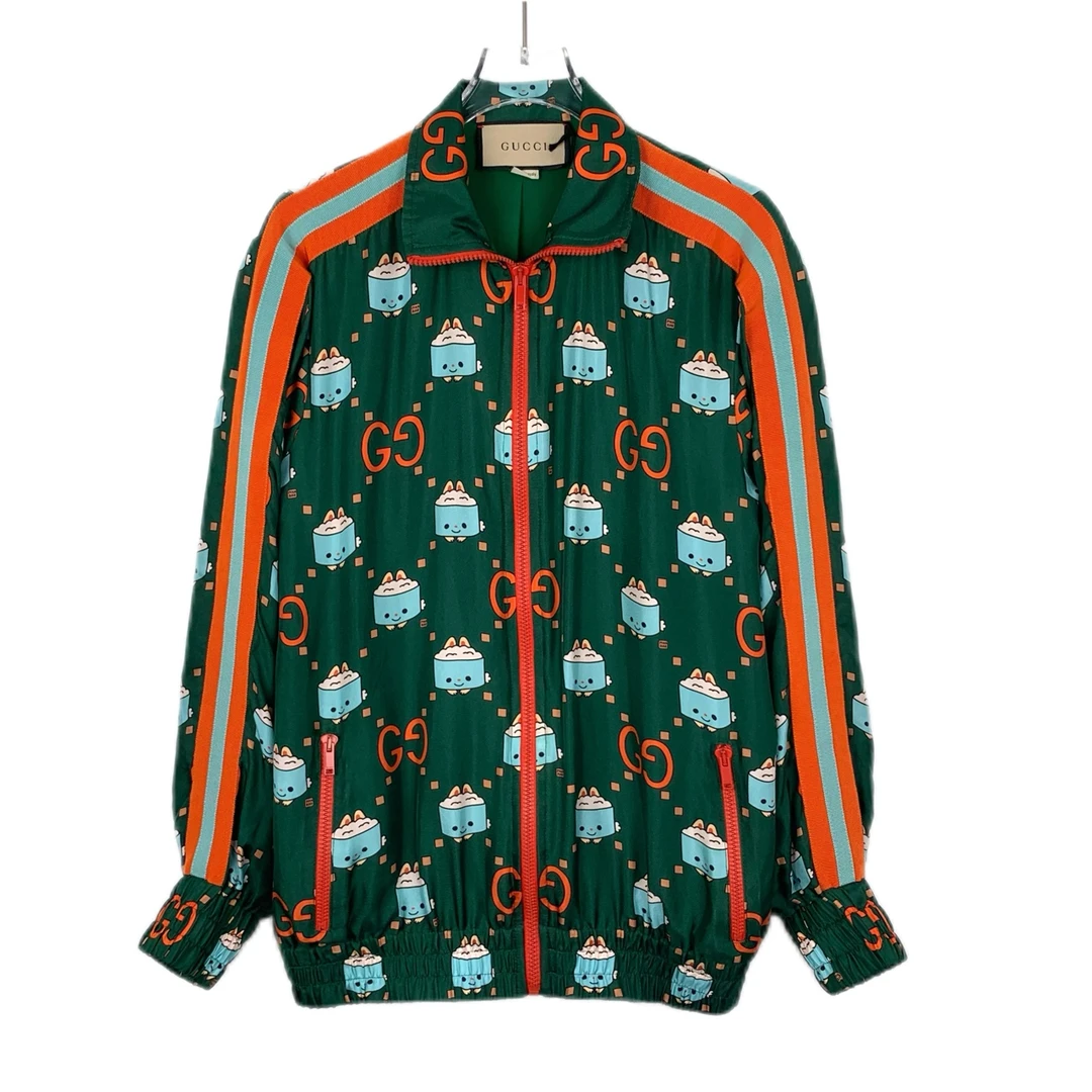 99新 016422 Gucci 古驰 双Glogo卡通图案印花拉链校服夹克 S码