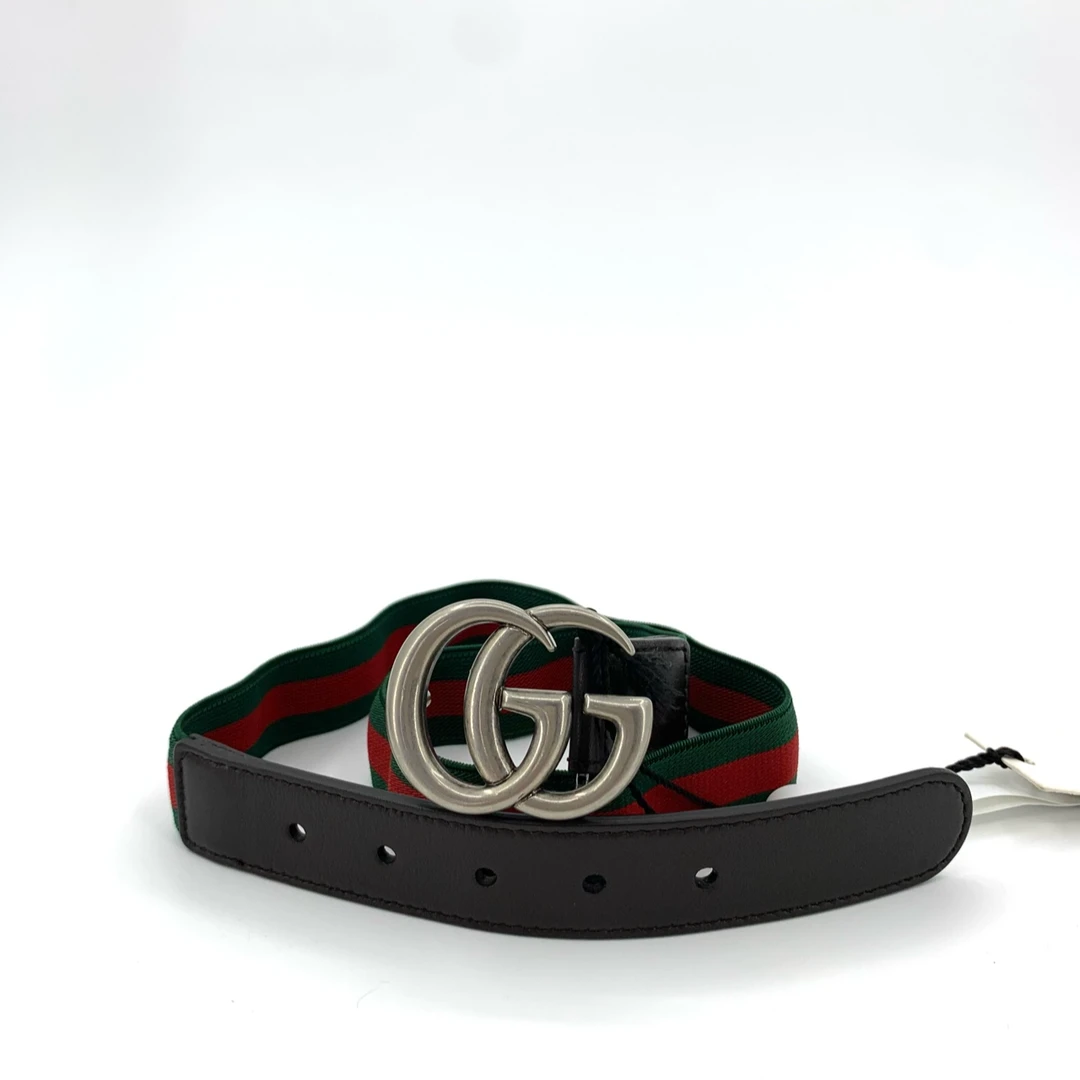 015803 Gucci  双G平滑扣红绿织布腰带皮带 90*3cm 带吊牌