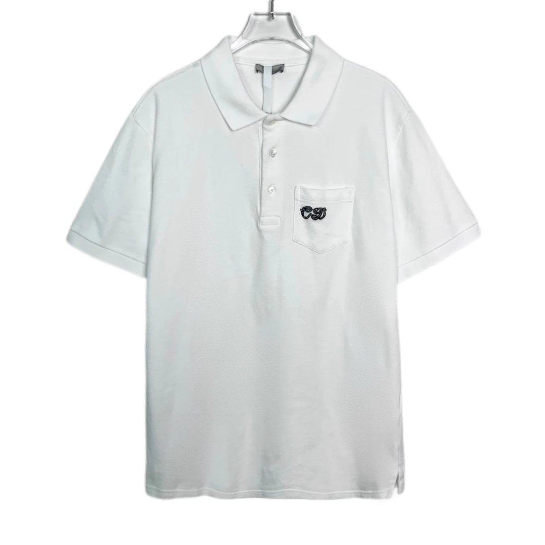 99新 HM 008784  Dior  logo刺绣翻领短袖POLO衫 白色 L码