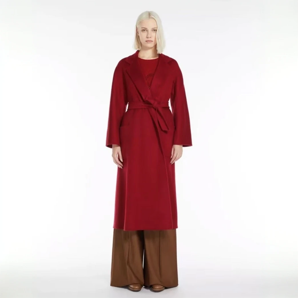 H10208 ‘S Maxmara 红色翻领绵羊毛腰带款大衣外套 38 S码 99新