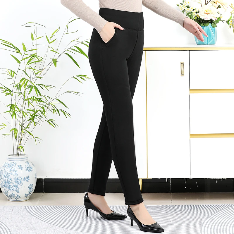 冬季女士高腰打底裤外穿长裤加绒显瘦驼绒棉裤时尚弹力妈妈保暖裤