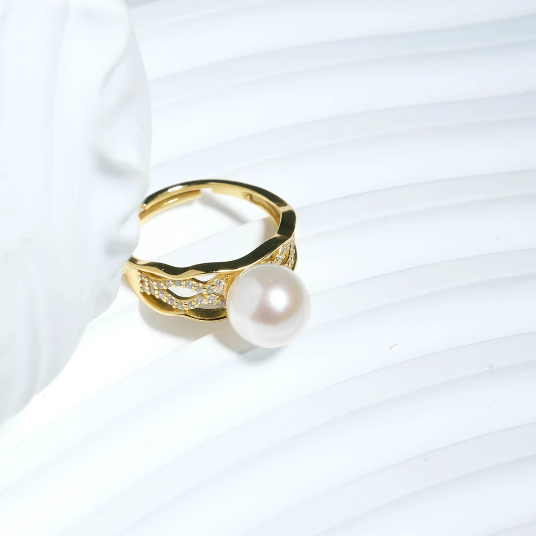 【年末福利价】极光无核正圆白珠戒指 8-9mm S925银