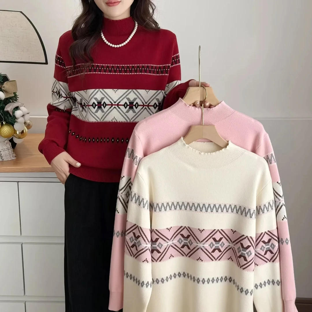 110-200斤大码女装胖mm妈妈宽松遮肚腩气质针织衫 半高领气质毛衣