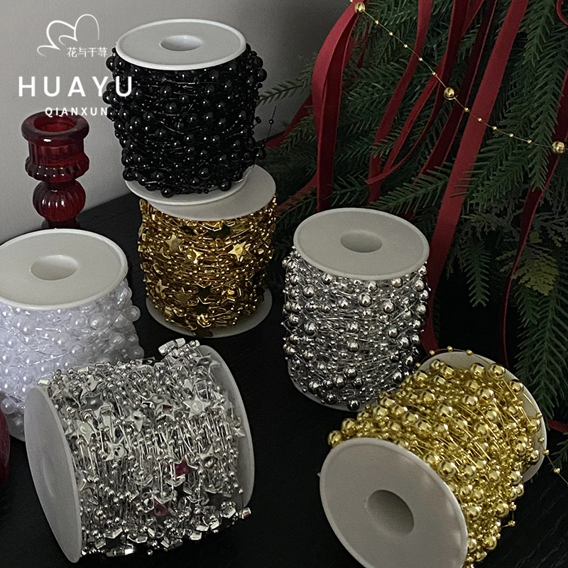 花与千荨 花束流苏镀金银珍珠链条鲜花包装配饰串珠手工diy材料