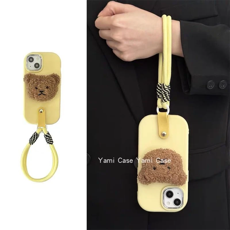 小众毛绒小熊iPhone15/14promax苹果11/12/13手机壳xr挂绳xsmax软