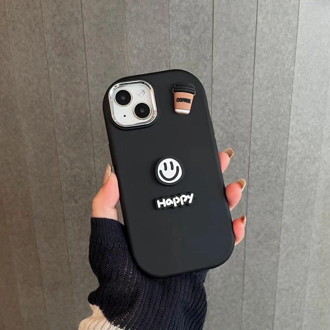 咖啡笑脸公仔适用iPhone15promax手机壳苹果14软11新款13防摔12女