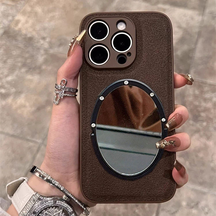 月坑纹苹果15Promax手机壳镜子iPhone14带支架13软12全包11防摔XR