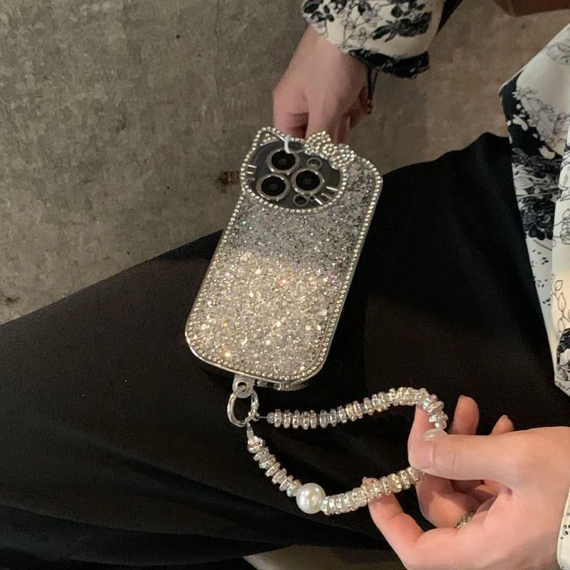 闪粉水钻适用猫咪适用苹果14/15promax手机壳iPhone13可爱16pro女