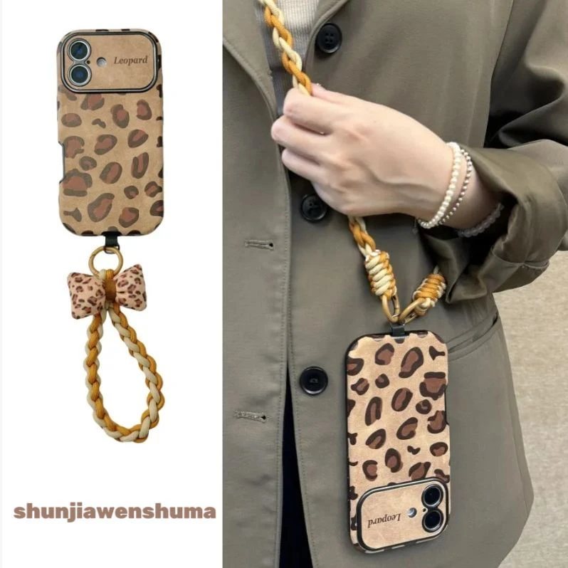 秋冬复古满屏豹纹适用iPhone16手机壳14苹果15promax斜挎13小众12