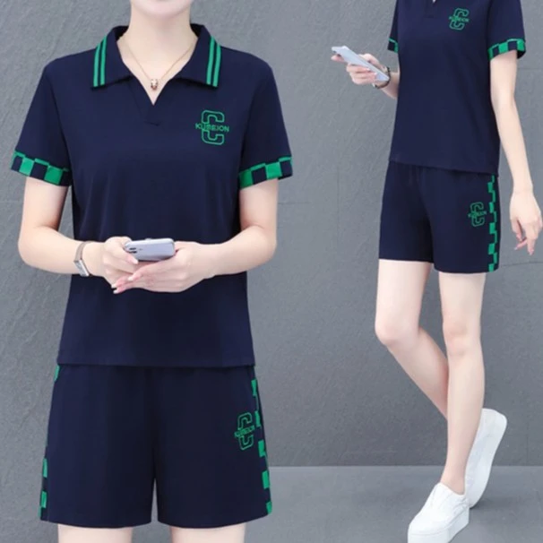 【品牌】冰丝运动套装女夏季薄款2023年新款宽松休闲短袖短裤两件套