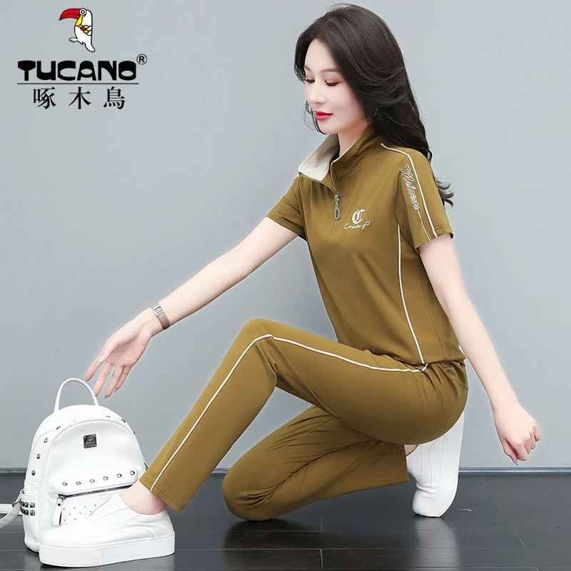 冰丝运动服套装女夏季2023新款夏装速干透气薄款休闲跑步服两件套