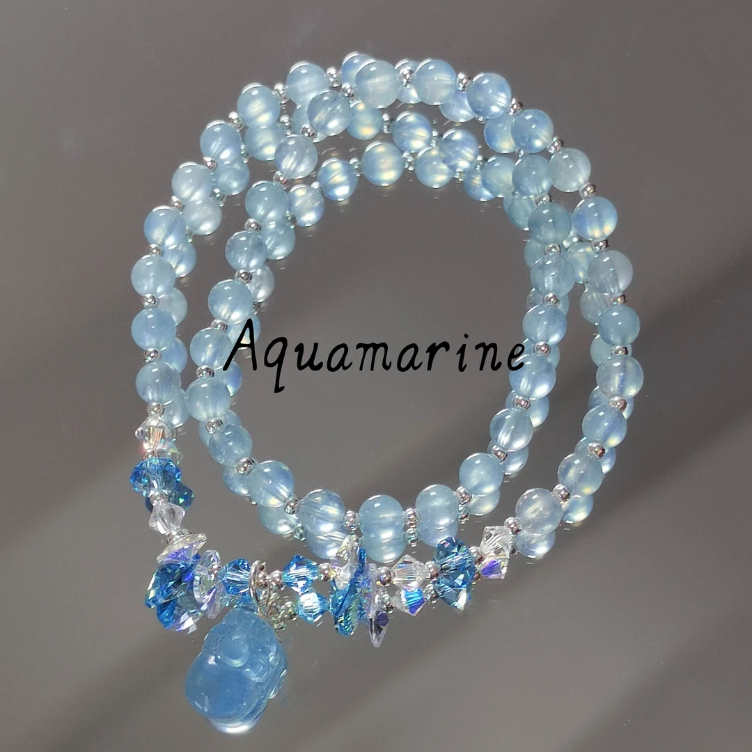 海蓝宝双圈貔貅手链 A191 多样性发颜色微差 发货件数一