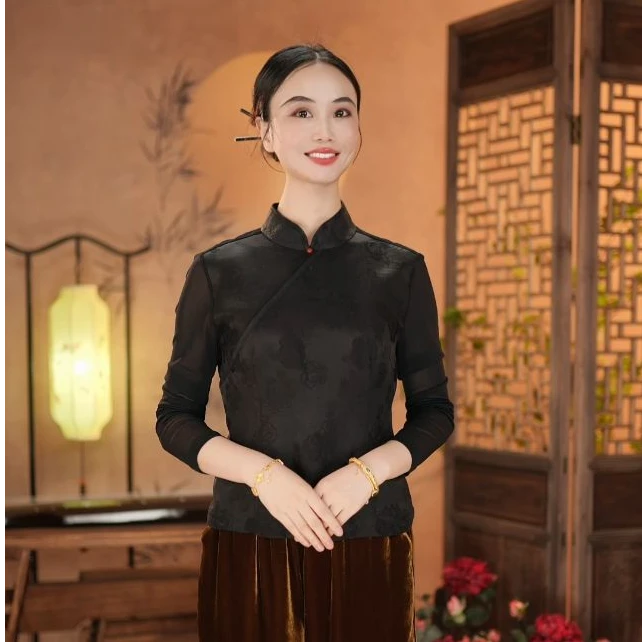 【东方婵韵】百搭时尚暗纹提花香云纱打底衫 DFCYD01-6