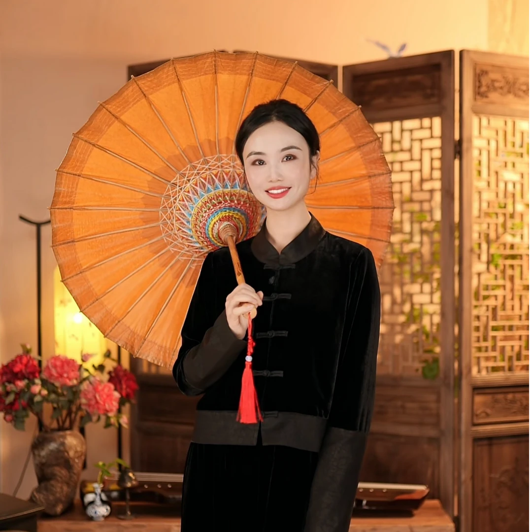 【东方婵韵】新中式复古秋冬长袖对襟黑色丝绒上衣  DFCYGD82