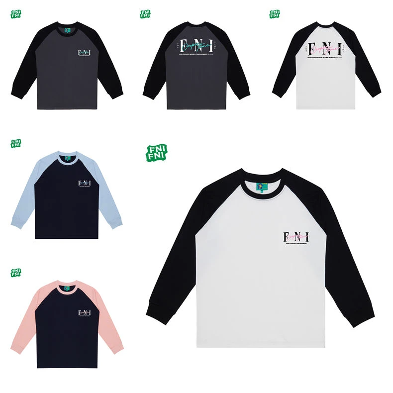 FNI国潮重磅纯棉（Cooper签 AB面）男女同款长袖拼色插肩袖上衣发泡