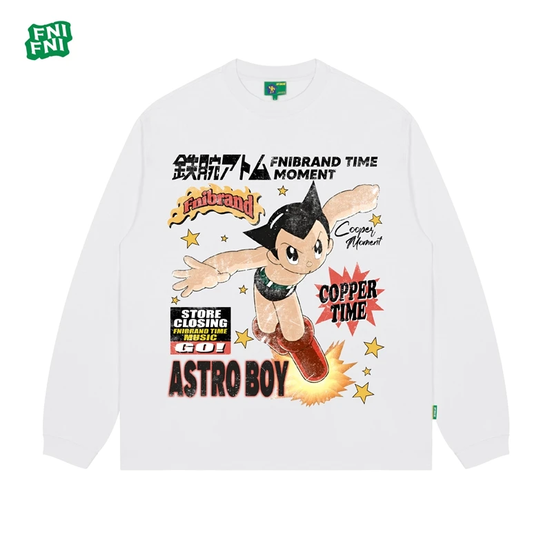 FNI国潮重磅纯棉（铁腕ASTRO BOY）男女同款t恤美式复古长袖款直喷