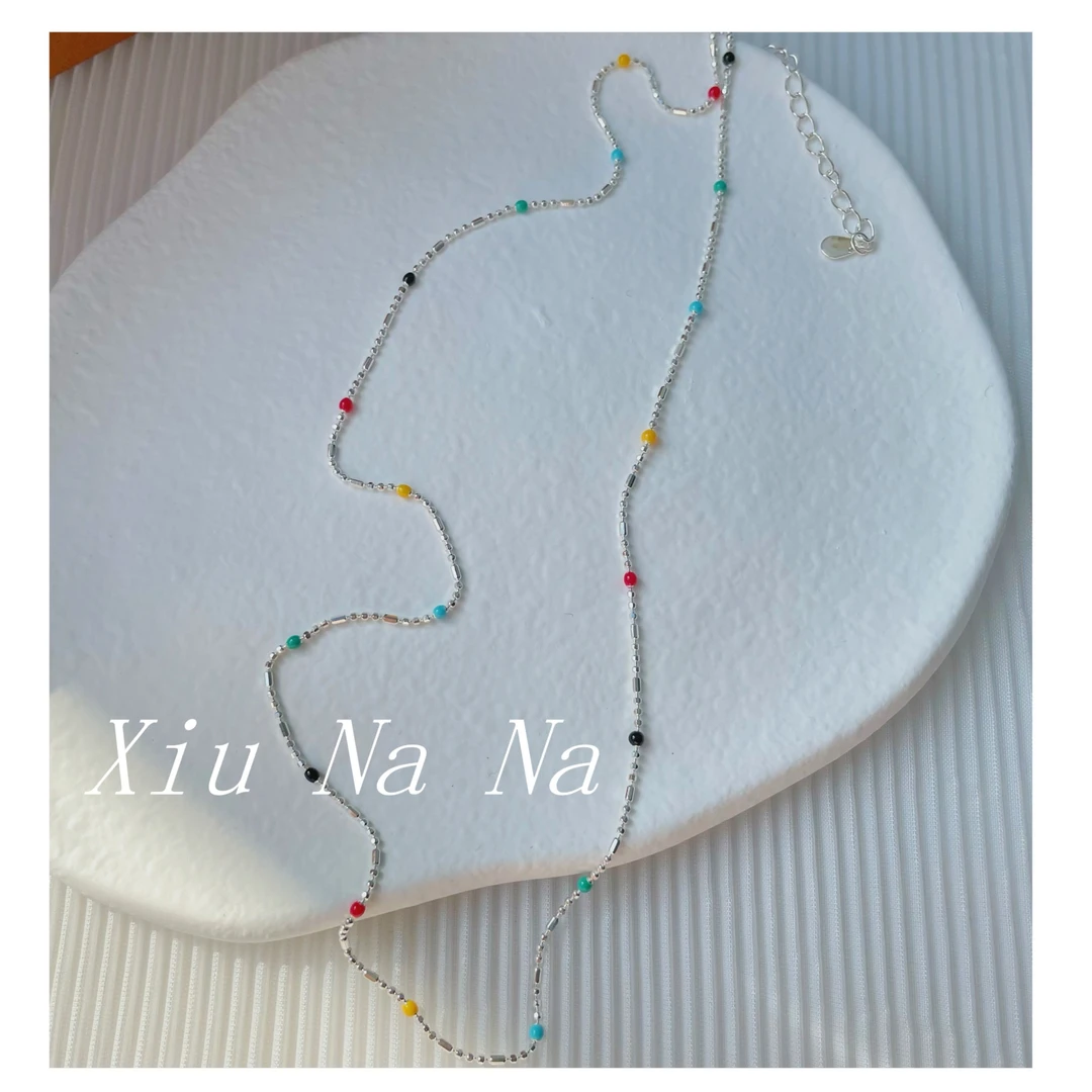 链子925银 彩虹甜美清新颈链  Iu同款气质锁骨链