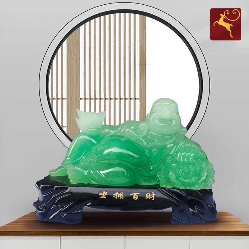 玉石色招财弥勒佛摆件大肚佛笑佛客厅酒柜装饰办公室摆设开业礼品