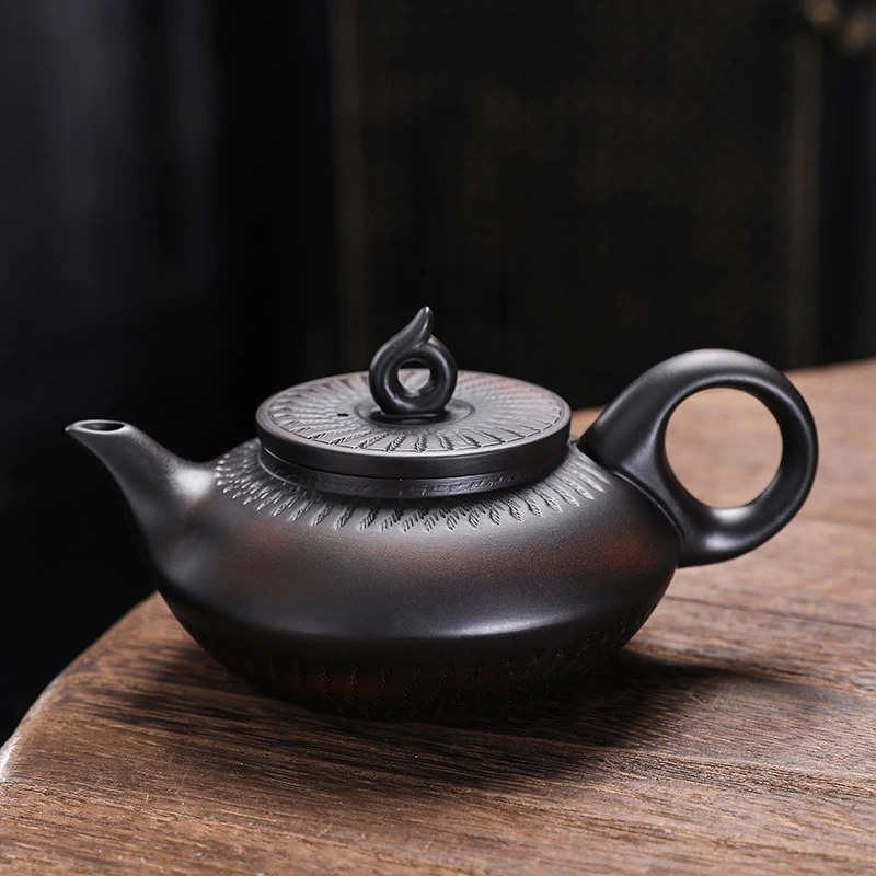 小品茶器-紫陶陶瓷纯手工全手工莲灯壶250毫升（陈荣火）礼盒装