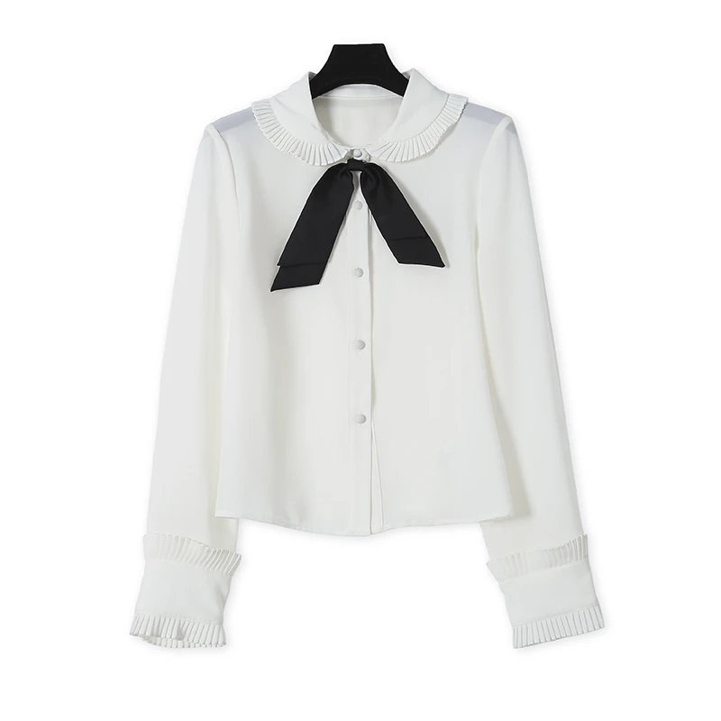 CELLENDI衬衣时尚法式系带长袖百搭夏季薄款透气衬衫女15018