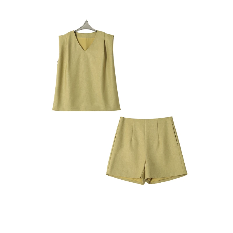 CELLENDI气质复古优雅减龄洋气马甲短裤两件设计师时尚套装15358