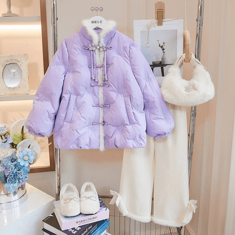 哆哆童装女童手塞服冬季新款洋气国风小女孩儿童衣服冬装中大童加