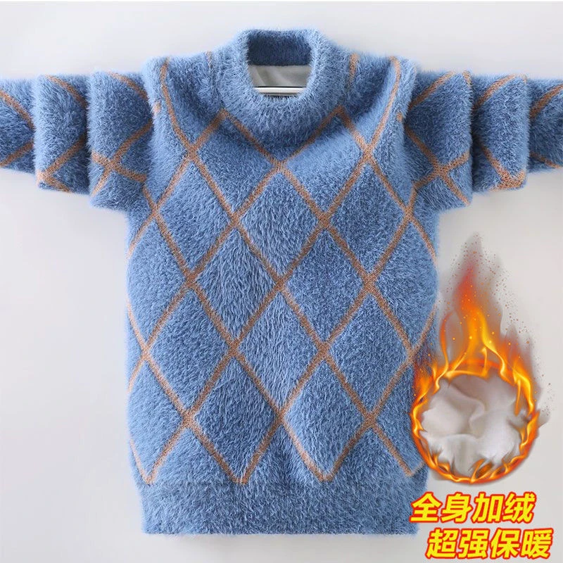 童装儿童2023新款男童水貂绒毛衣秋冬款加绒加厚中大童套头针织衫