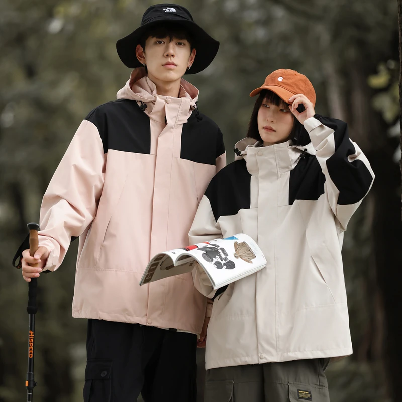 户外情侣三合一石墨烯冲锋衣可脱卸帽防水防风夹克登山服冲锋衣