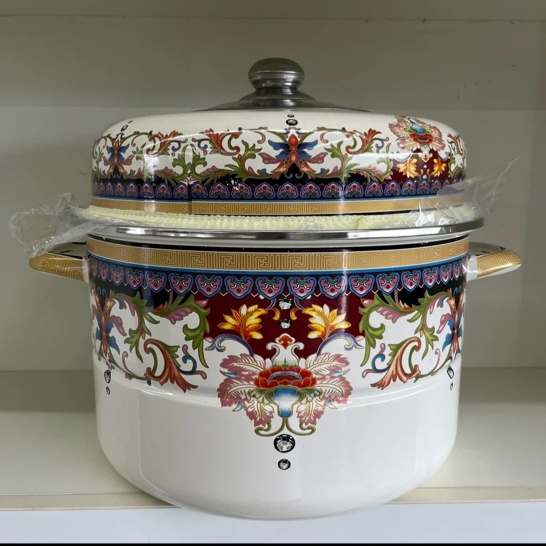 珍品蒸锅34cm搪瓷珐琅二层加厚蒸锅带蒸片/炖锅/汤锅