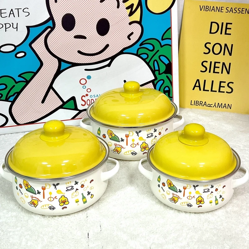 小黄鸭搪瓷珐琅锅加厚双耳锅燃气炖锅砂锅煲汤锅不粘锅铸铁锅煮锅