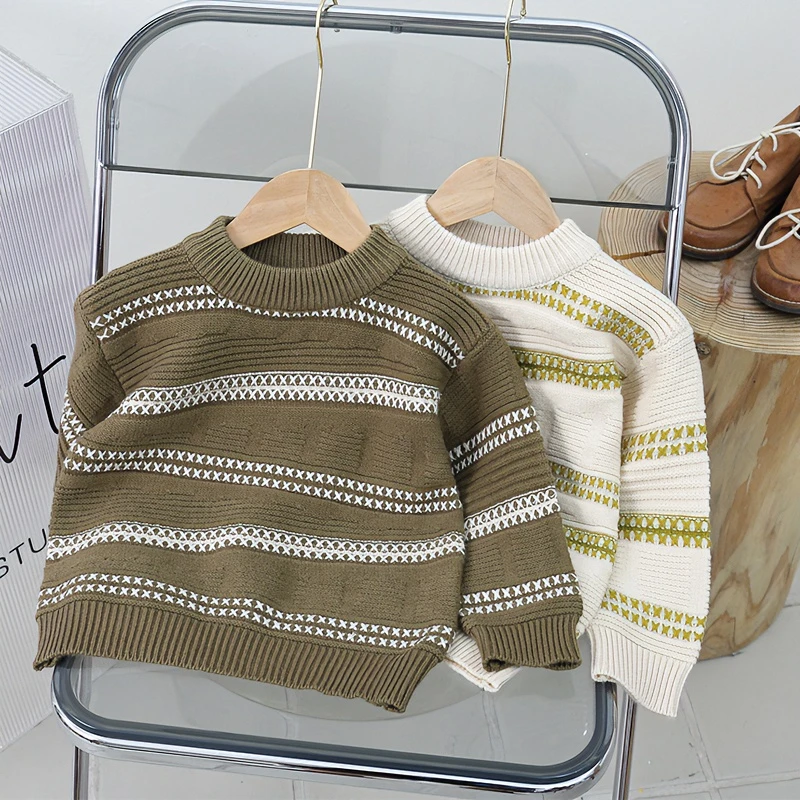 25年新款儿童针织衫毛衣开衫春秋毛衣秋冬休闲版条纹毛衣A702