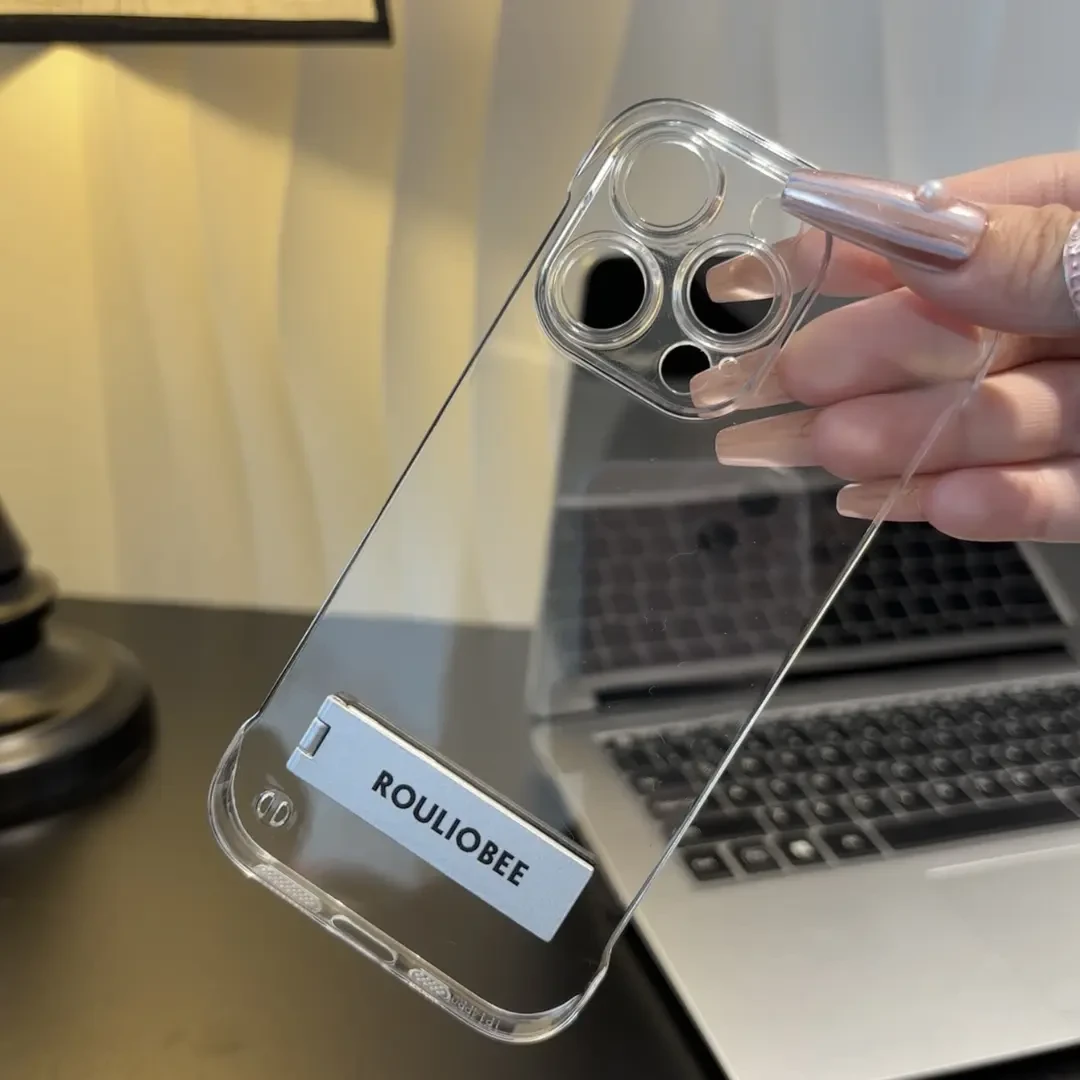 简约超薄无边框支架苹果15手机壳iphone13/14promax透明12硬壳11