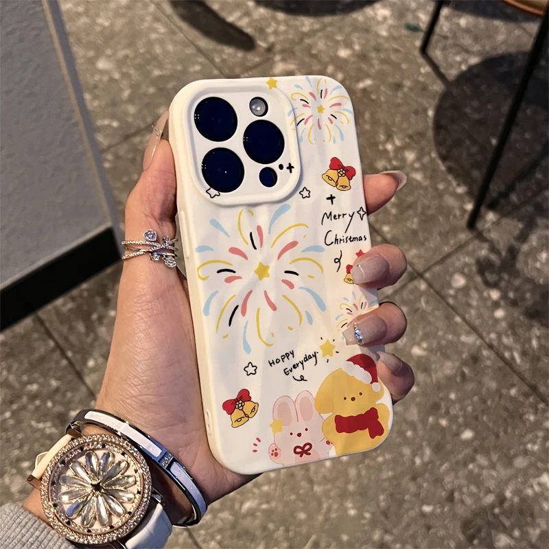 ins彩色烟花动物适用iPhone15/14promax褶皱手机壳11苹果13/12套
