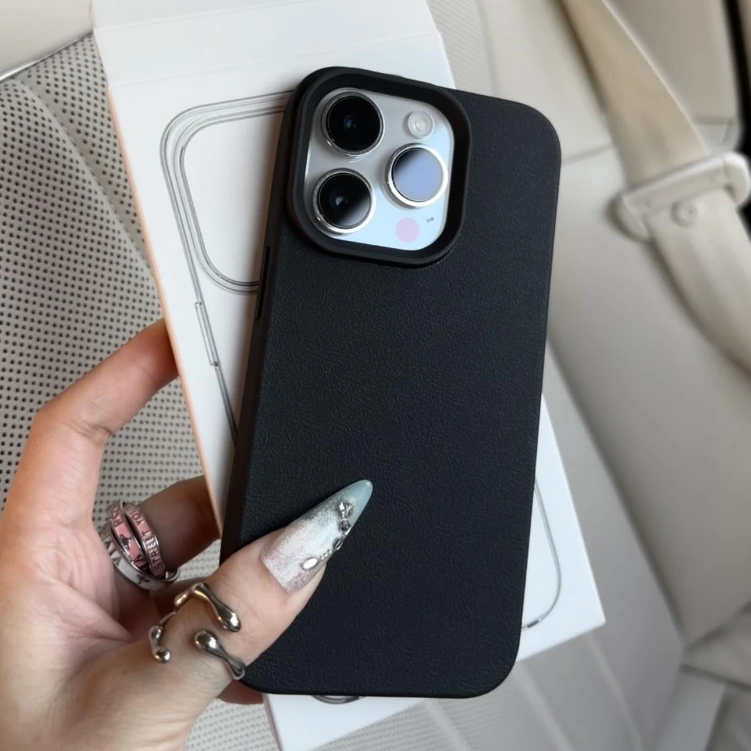 荔枝纹高级黑适用苹果15/16手机壳ihone14promax防摔13男款女款11