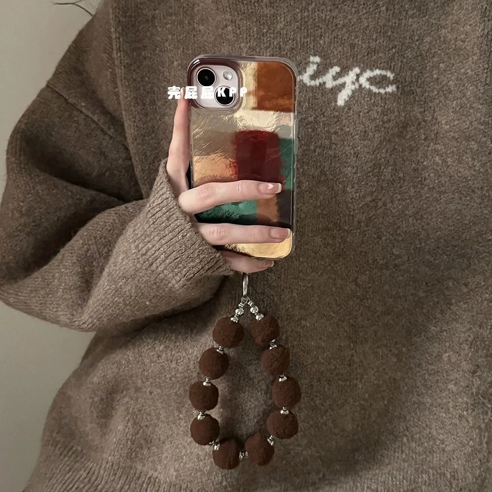 棕色大色块拼图适用iPhone16简约13PRO手机壳15promax冰川纹14PRO