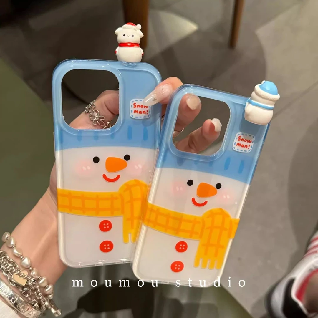 冬日立体小雪人适用iPhone16可爱15/13手机壳苹果14promax双层IMD