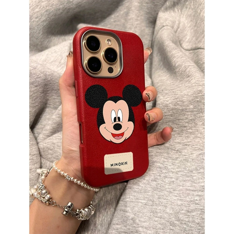 卡通米奇适用苹果16promax手机壳15/14金属框13/12皮纹11pro防摔