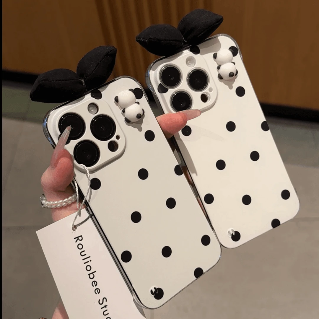 黑色波点蝴蝶结适用苹果16手机壳iPhone14promax小众11创意15/14