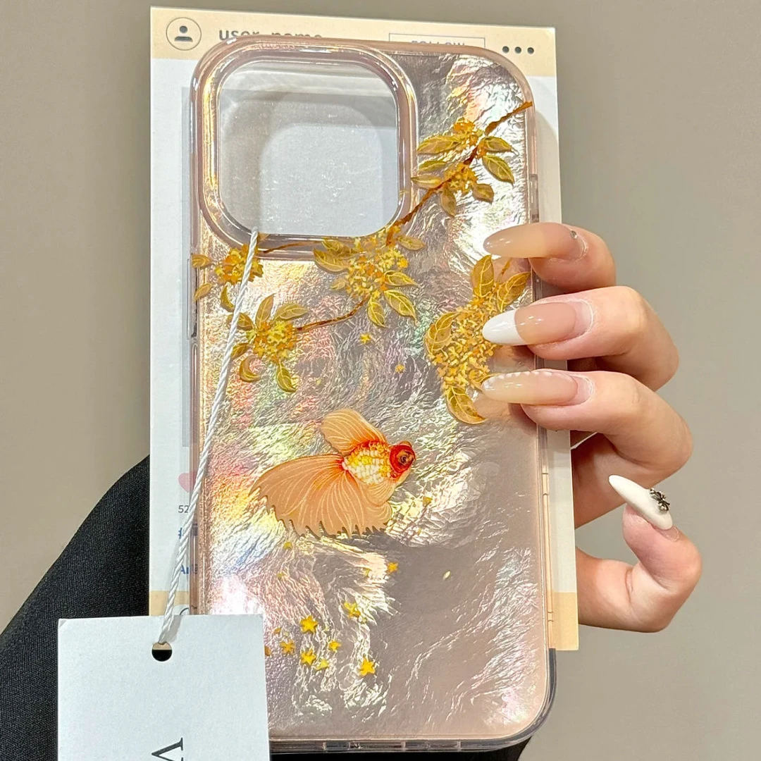 国运好运锦鲤适用苹果15/14冰川纹iPhone15promax手机壳13创意ins