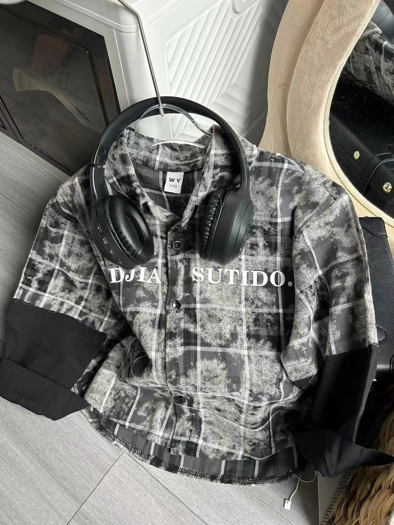 15儿童节男童春秋时尚款格子拼接韩版格纹秋季寸衫