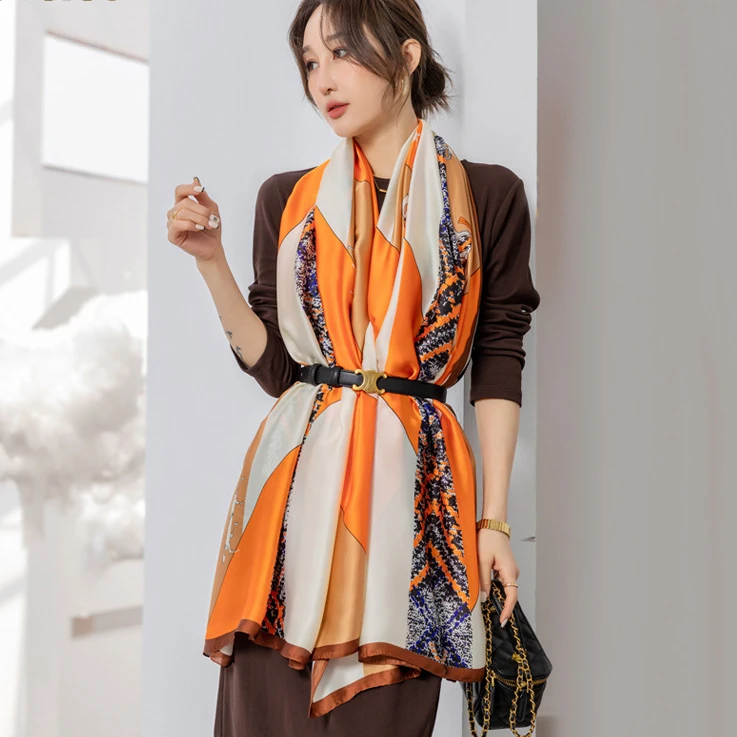 时尚韩版拼色简约风飞马丝绸缎丝巾90*180