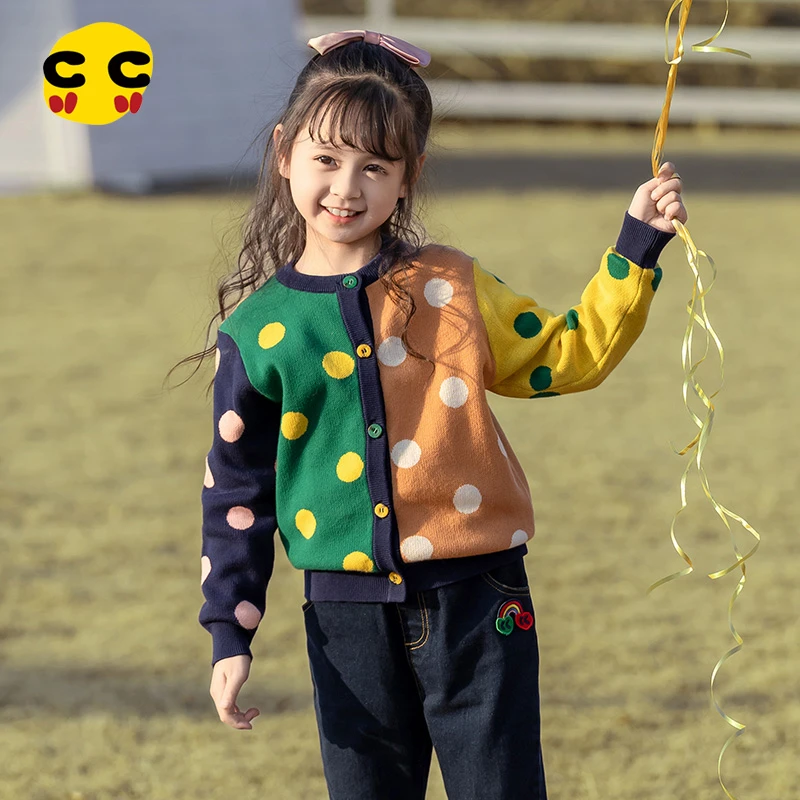 clanc潮牌童装24年春新款儿童休闲洋气纯棉撞色毛衣女童针织开衫