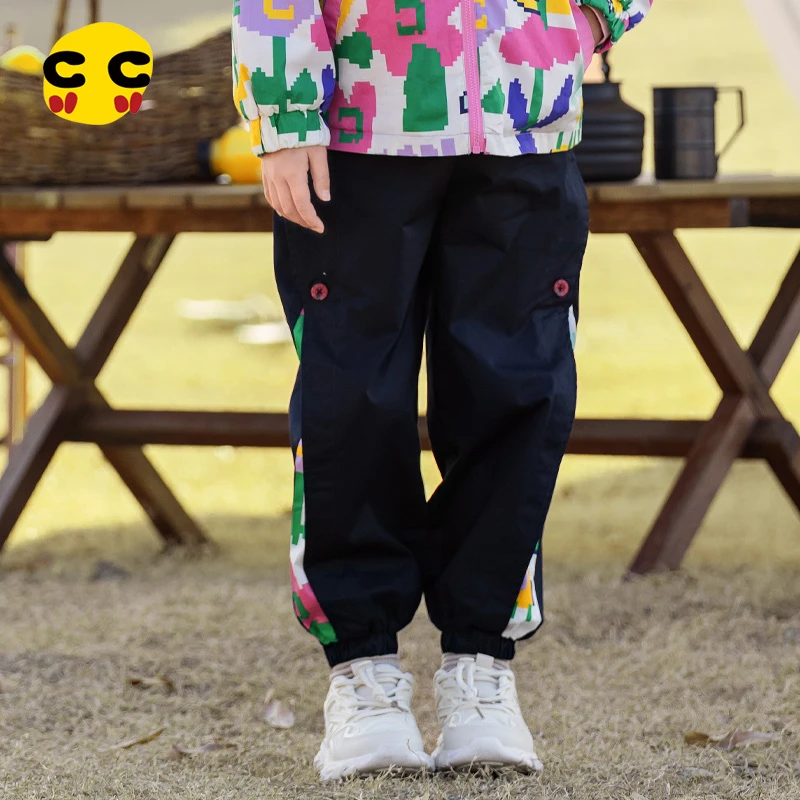 clanc潮牌童装春装新款儿童舒适透气休闲运动梭织束脚裤女童长裤