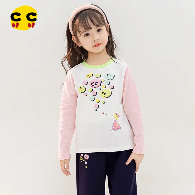 clanc潮牌童装24春新款儿童时尚撞色洋气打底衫上衣女童长袖T恤