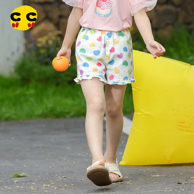 clanc潮牌童装夏季新款儿童甜美洋气爱心全棉荷叶边裤子女童短裤