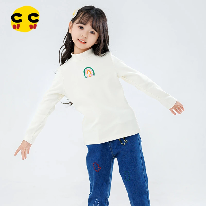 clanc潮牌童装2023冬新款儿童甜美针织半高领打底衫女童长袖T恤
