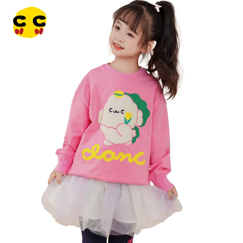 clanc潮牌童装23秋季新款儿童卡通印花粉色舒适长袖上衣女童卫衣