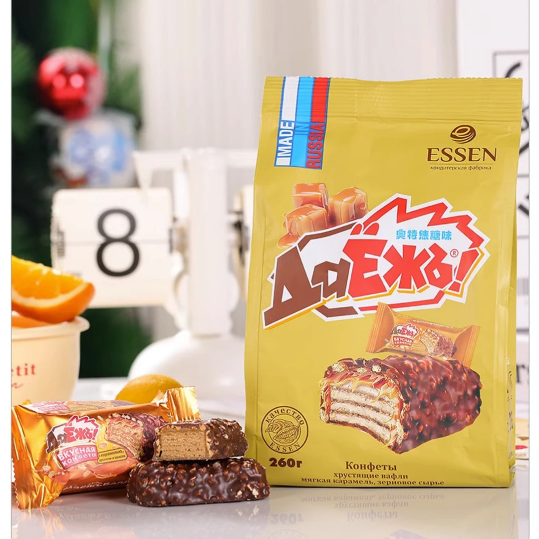 俄罗斯进口奥特焦糖阿孔特巧克力拉丝饼干花生韧性威化260g